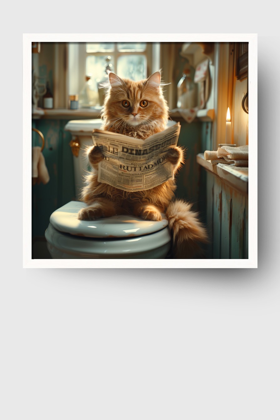 Fotografie Poster Katze Zeitung rot indoor