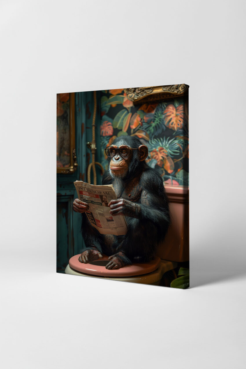 Fotografie Poster Schimpanse Zeitung Brille