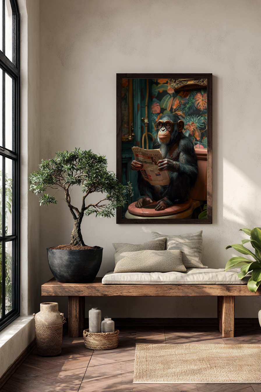 Fotografie Poster Schimpanse Zeitung Brille