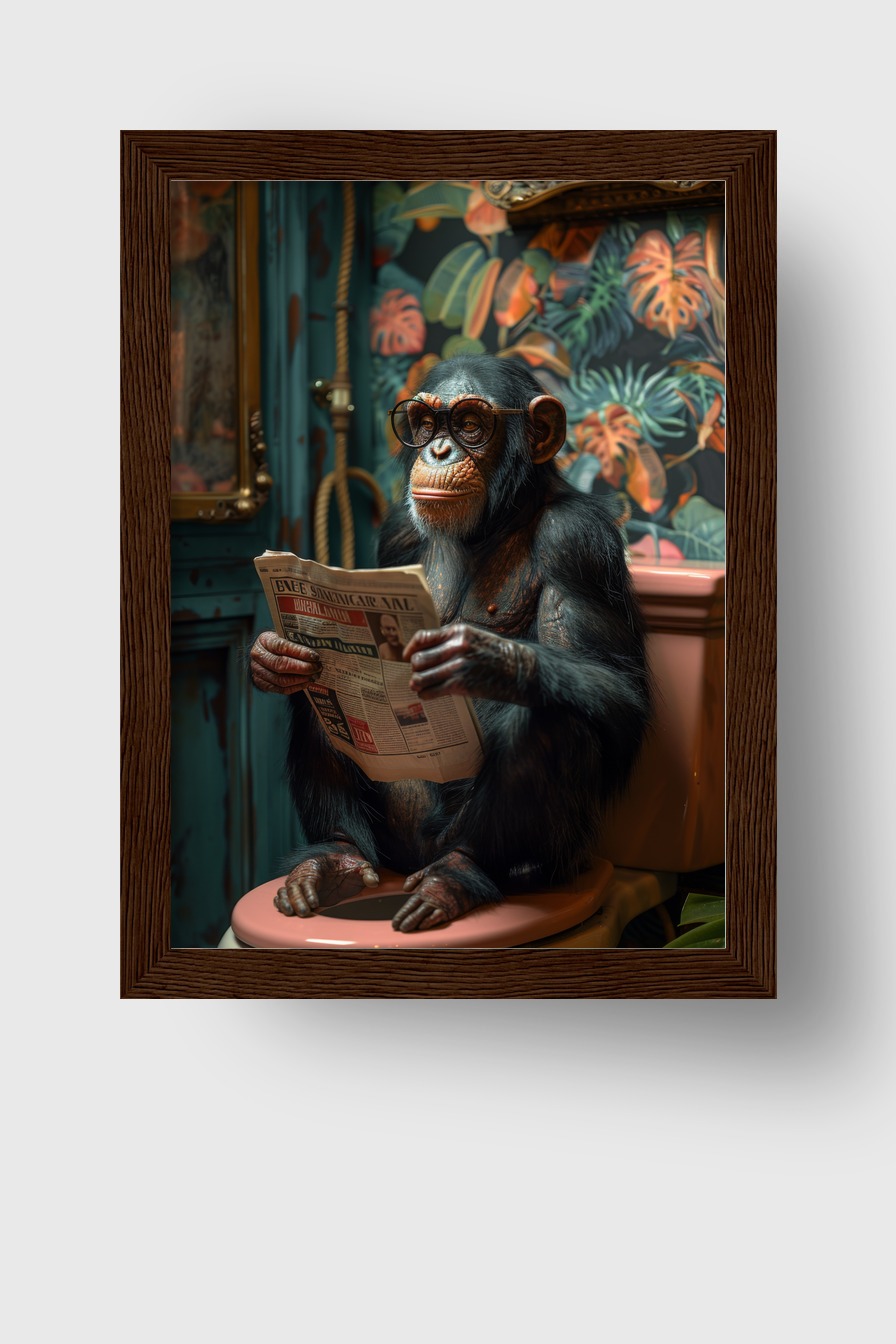 Fotografie Poster Schimpanse Zeitung Brille