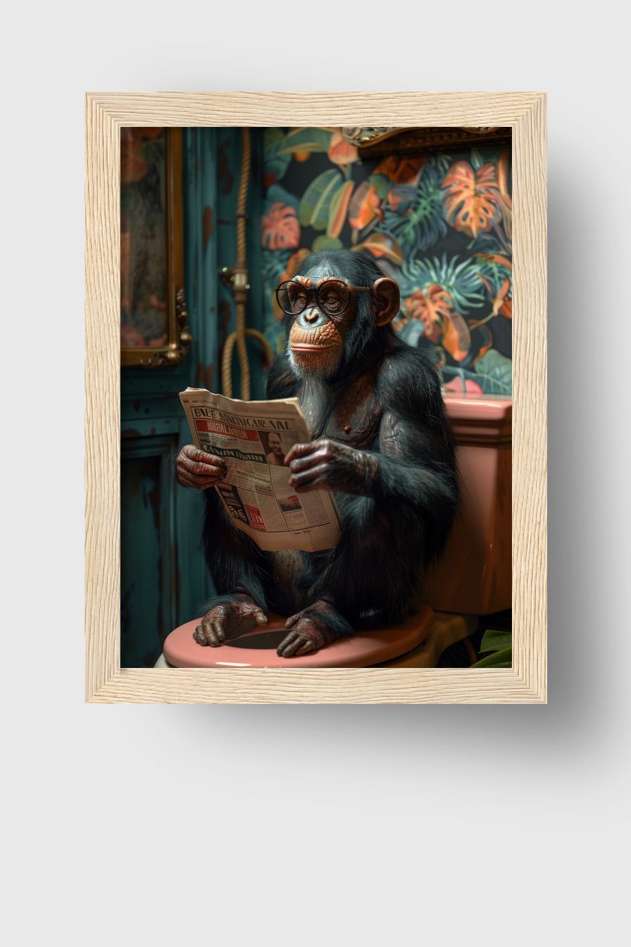 Fotografie Poster Schimpanse Zeitung Brille