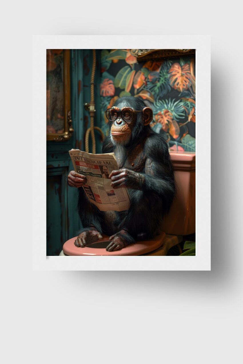 Fotografie Poster Schimpanse Zeitung Brille
