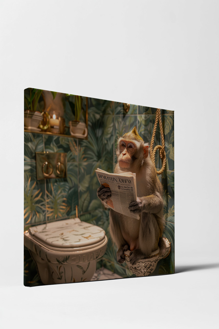 Fotografie Poster Affe liest Zeitung Brille Bad