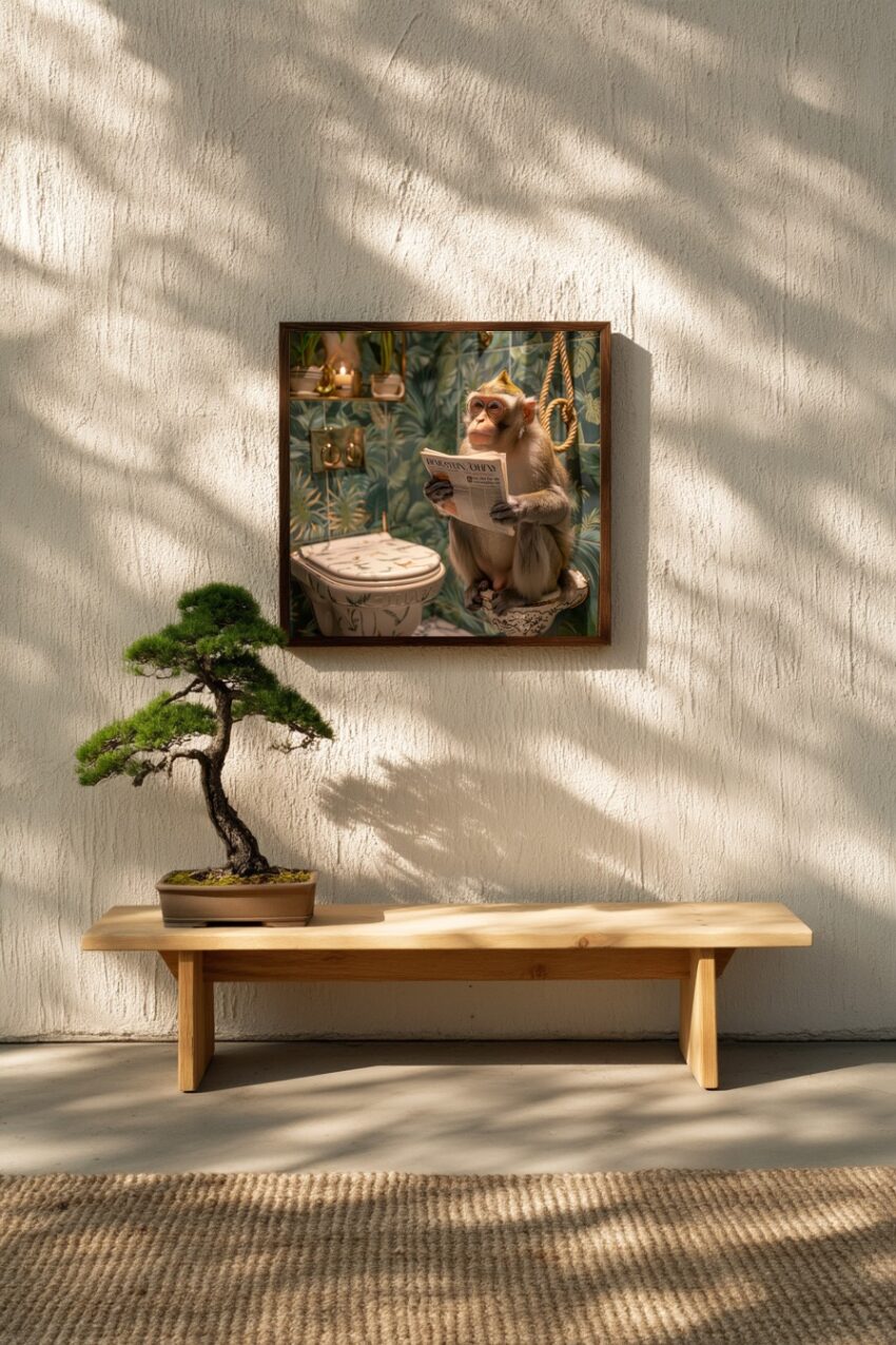 Fotografie Poster Affe liest Zeitung Brille Bad