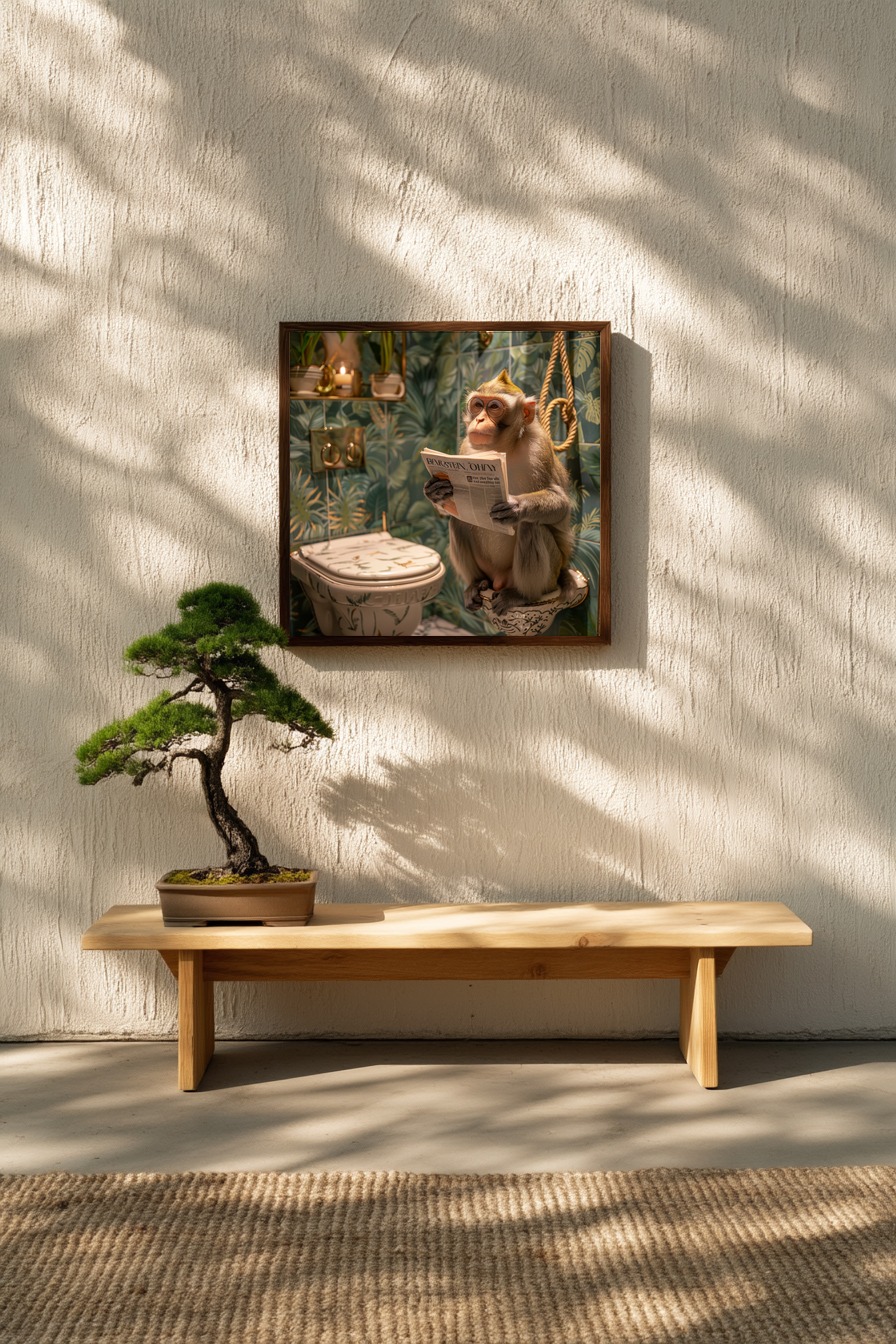 Fotografie Poster Affe liest Zeitung Brille Bad