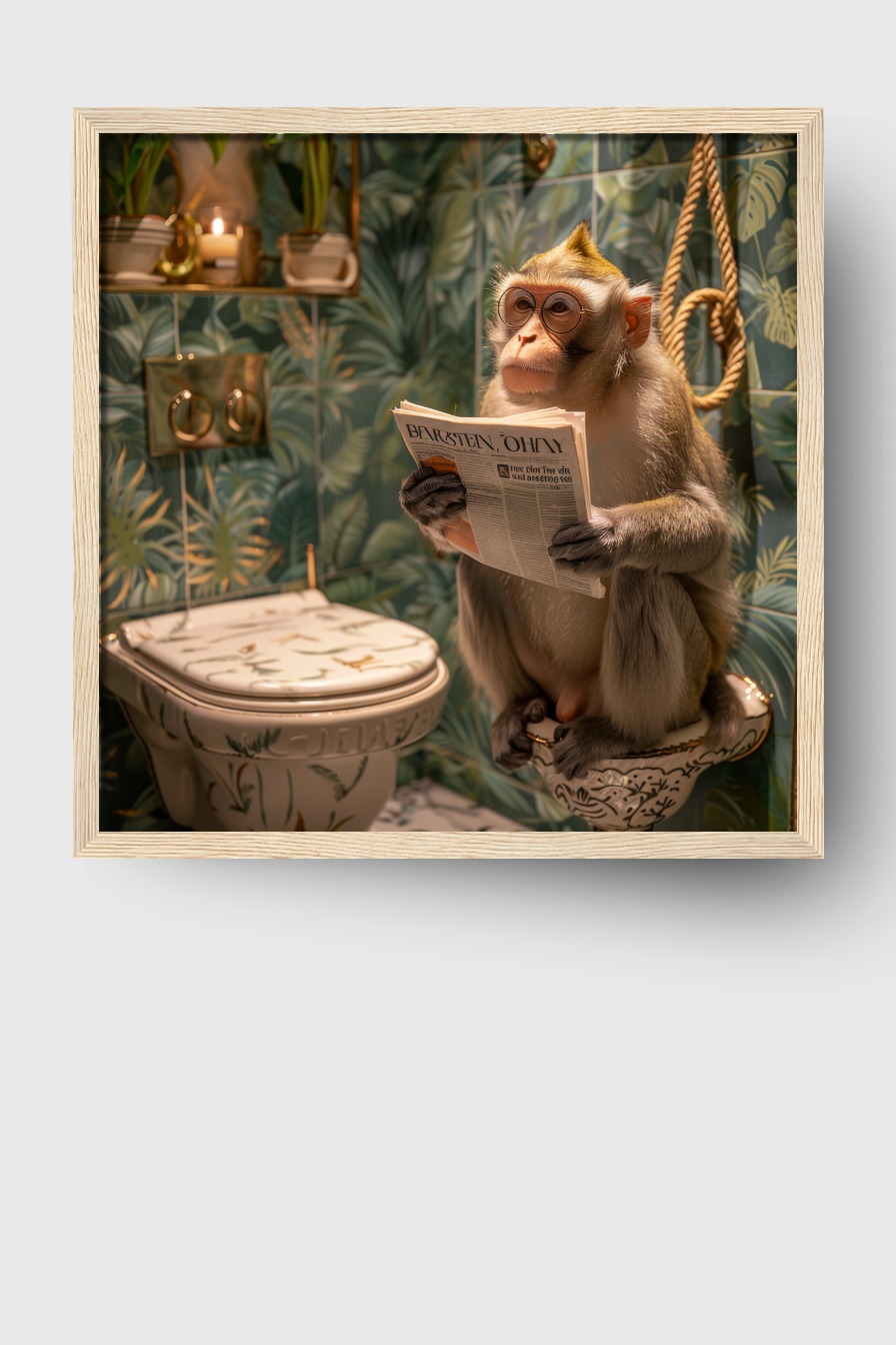 Fotografie Poster Affe liest Zeitung Brille Bad