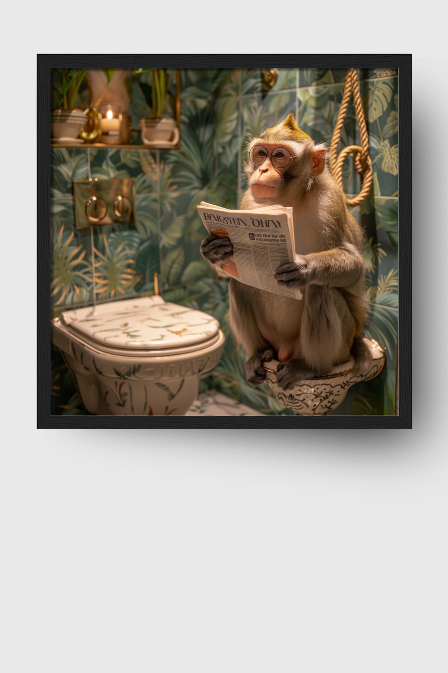 Fotografie Poster Affe liest Zeitung Brille Bad