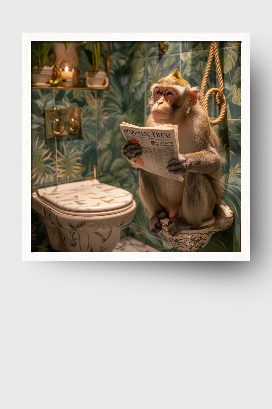 Fotografie Poster Affe liest Zeitung Brille Bad