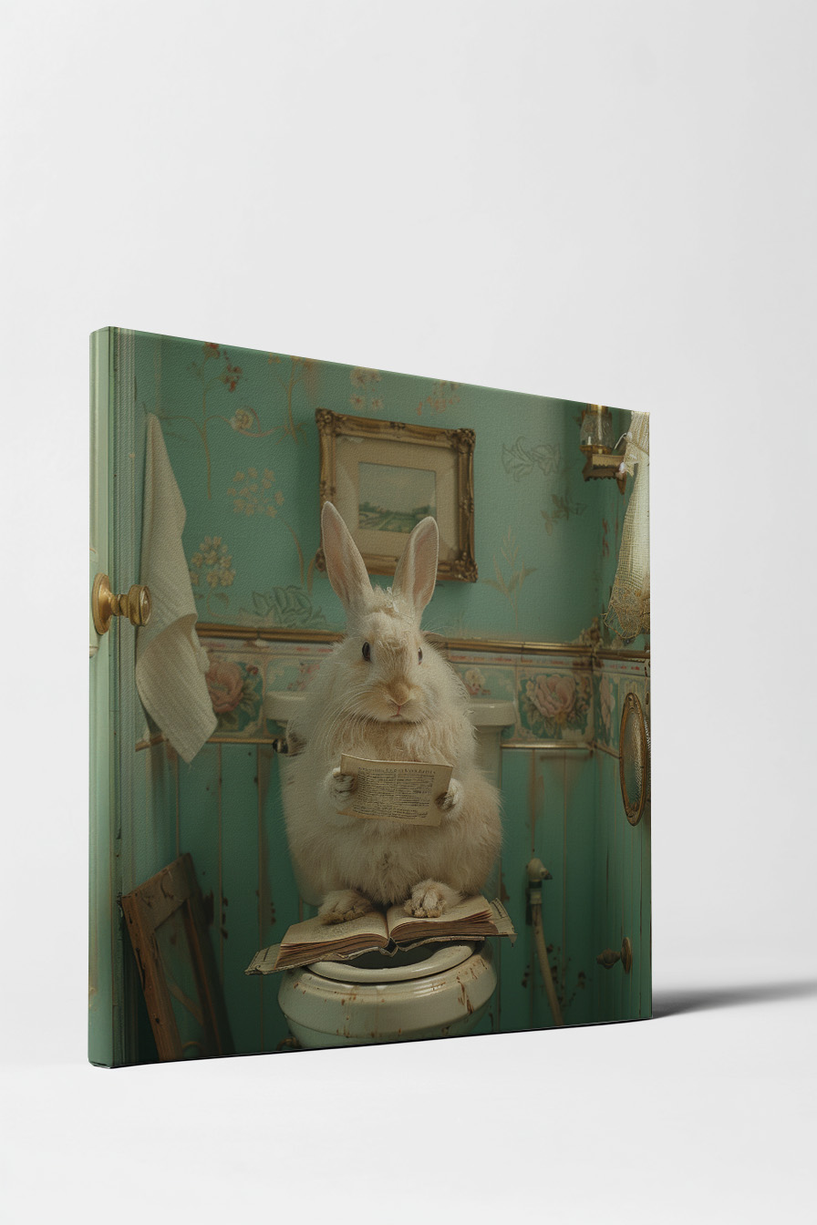 Fotografie Poster Kaninchen lesend Buch Vintage Badezimmer