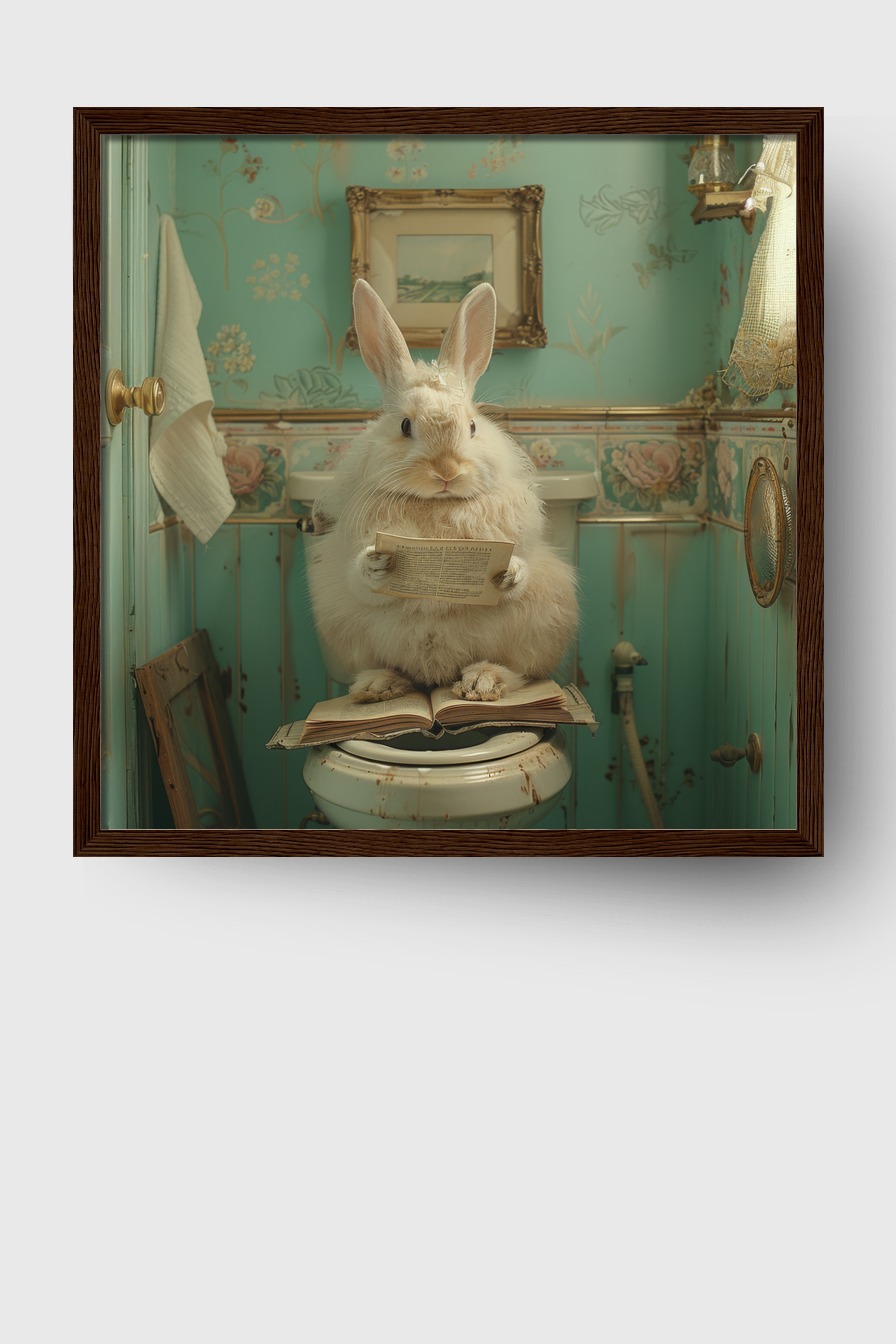 Fotografie Poster Kaninchen lesend Buch Vintage Badezimmer