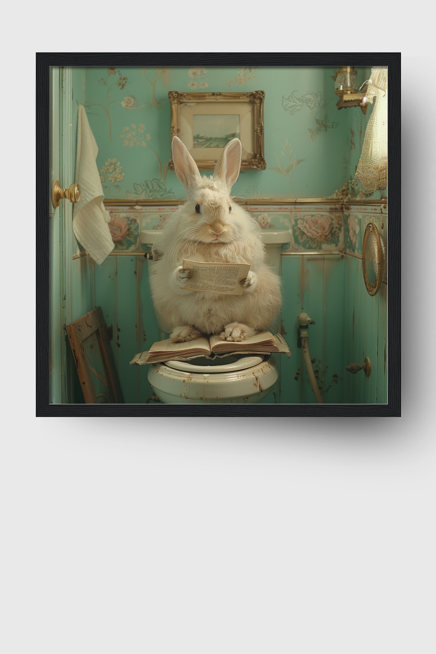 Fotografie Poster Kaninchen lesend Buch Vintage Badezimmer
