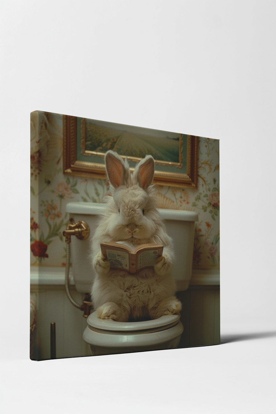 Fotografie Poster Kaninchen lesen flauschig Badezimmer