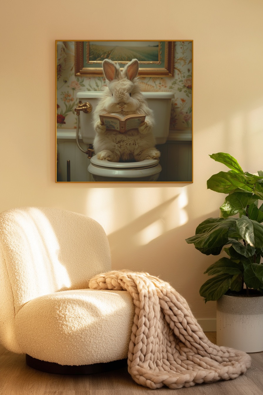 Fotografie Poster Kaninchen lesen flauschig Badezimmer