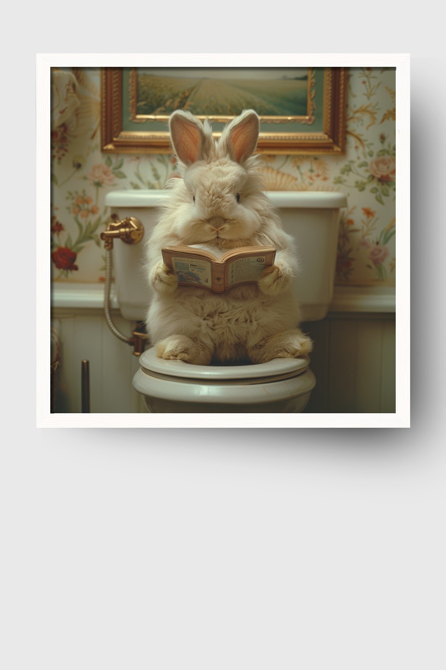 Fotografie Poster Kaninchen lesen flauschig Badezimmer