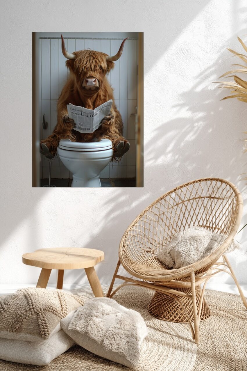 Fotografie Poster Hochlandrind Toilette lesend braun