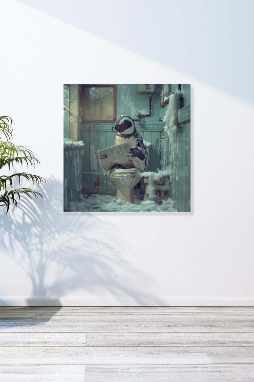 Fotografie Poster Pinguin liest Zeitung Bad Szene