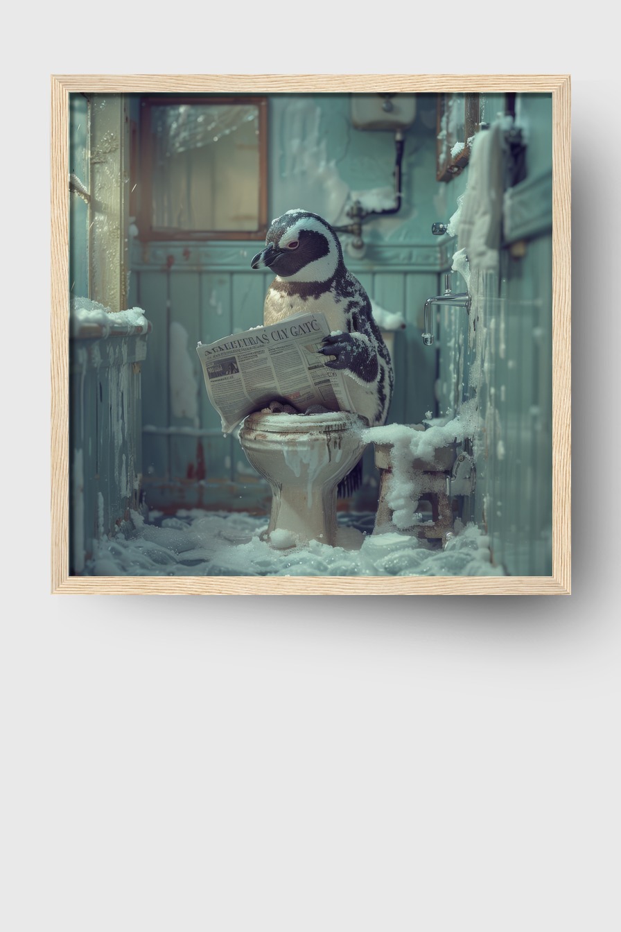 Fotografie Poster Pinguin liest Zeitung Bad Szene