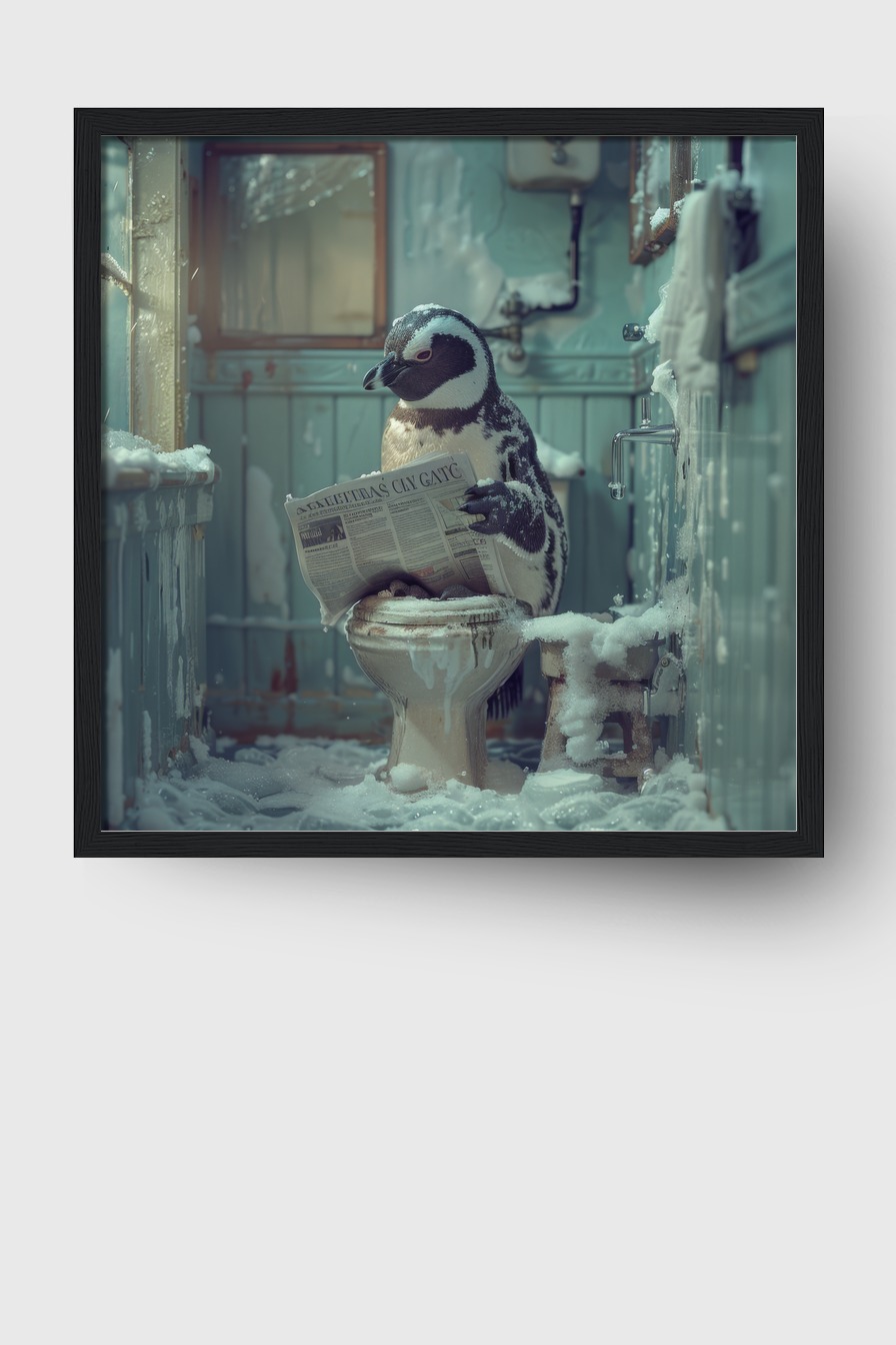 Fotografie Poster Pinguin liest Zeitung Bad Szene
