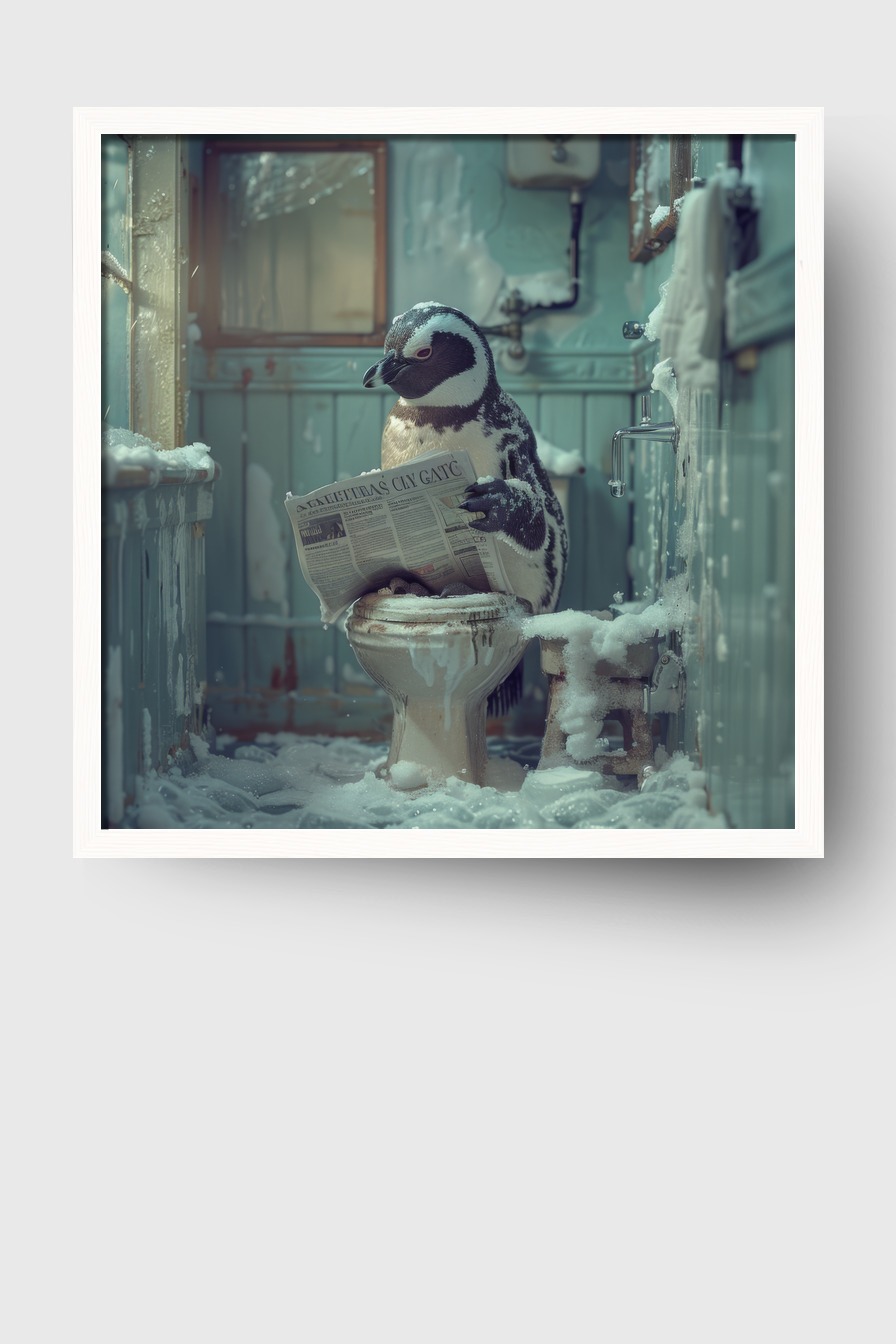 Fotografie Poster Pinguin liest Zeitung Bad Szene
