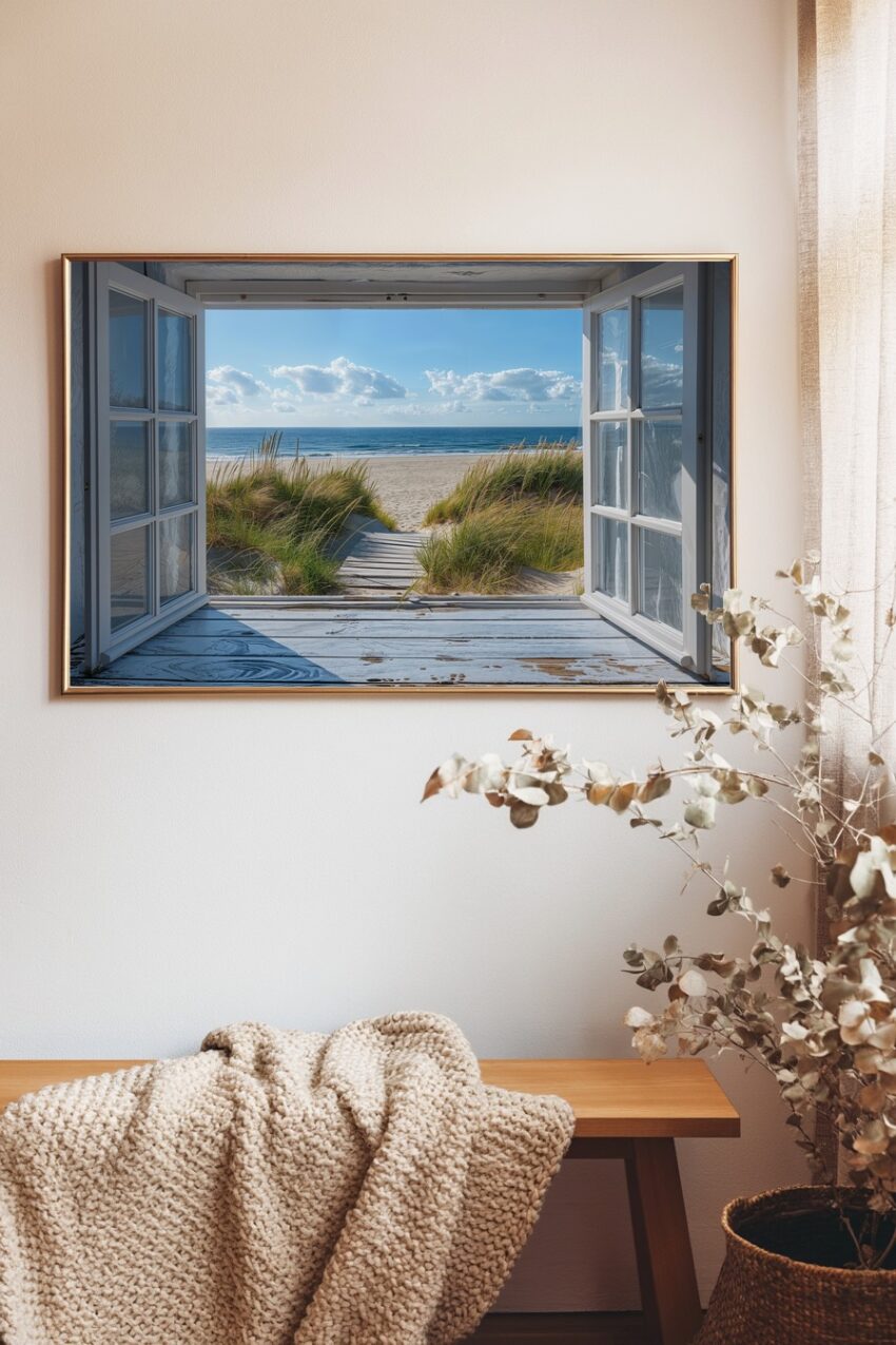 Fotografie Poster Strandblick Dünen blau sand