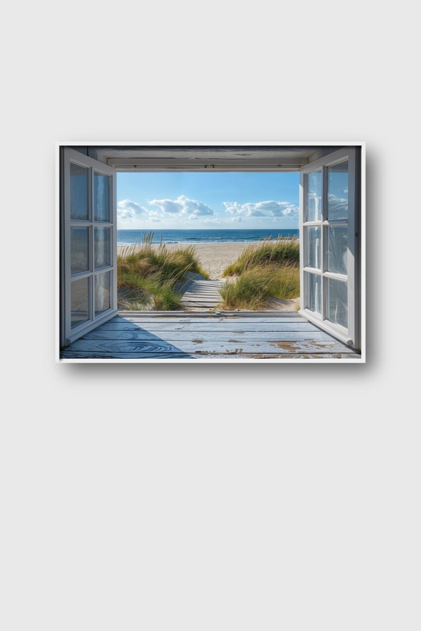 Fotografie Poster Strandblick Dünen blau sand