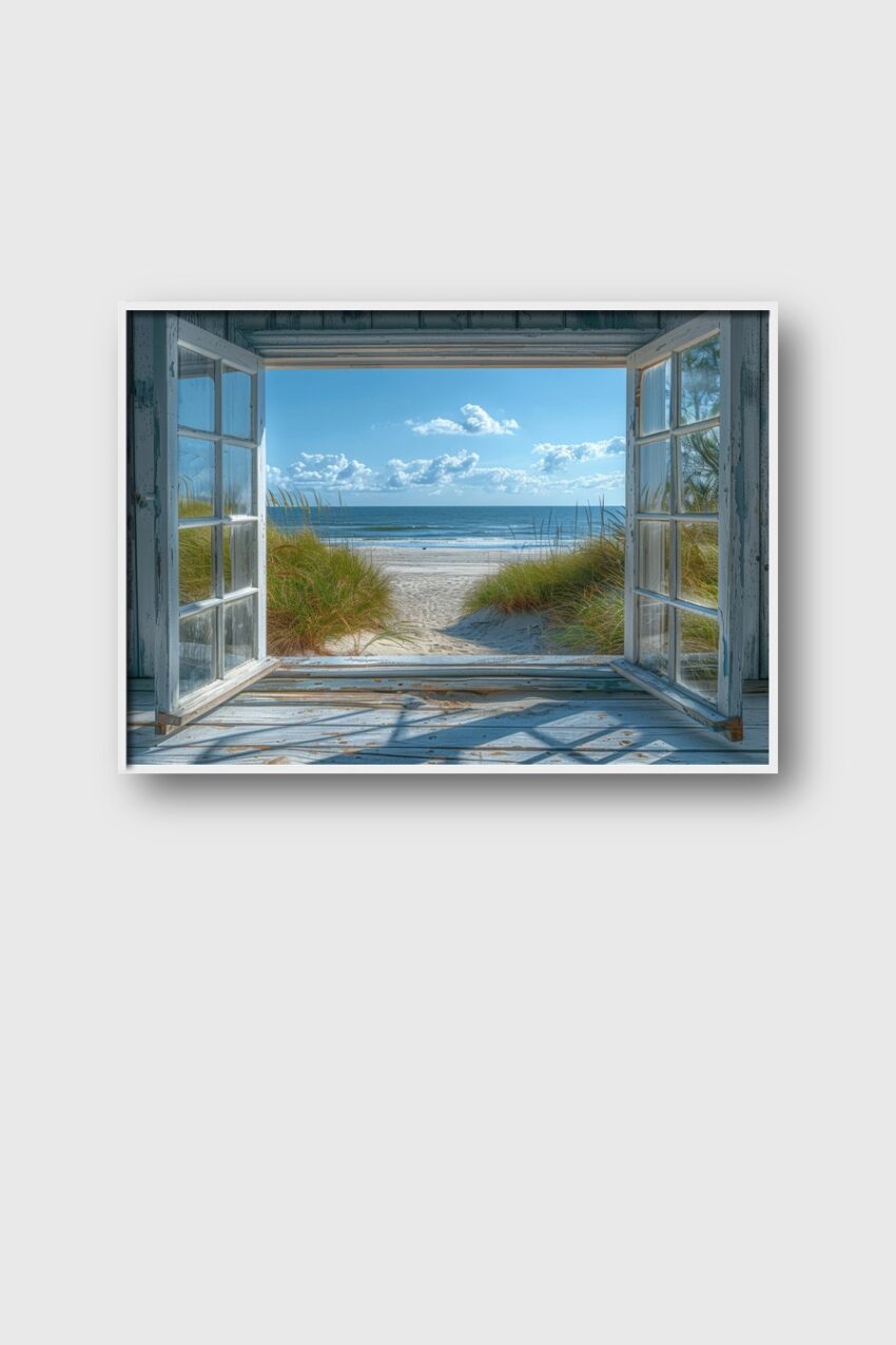 Fotografie Poster Strandblick Dünen blau sand