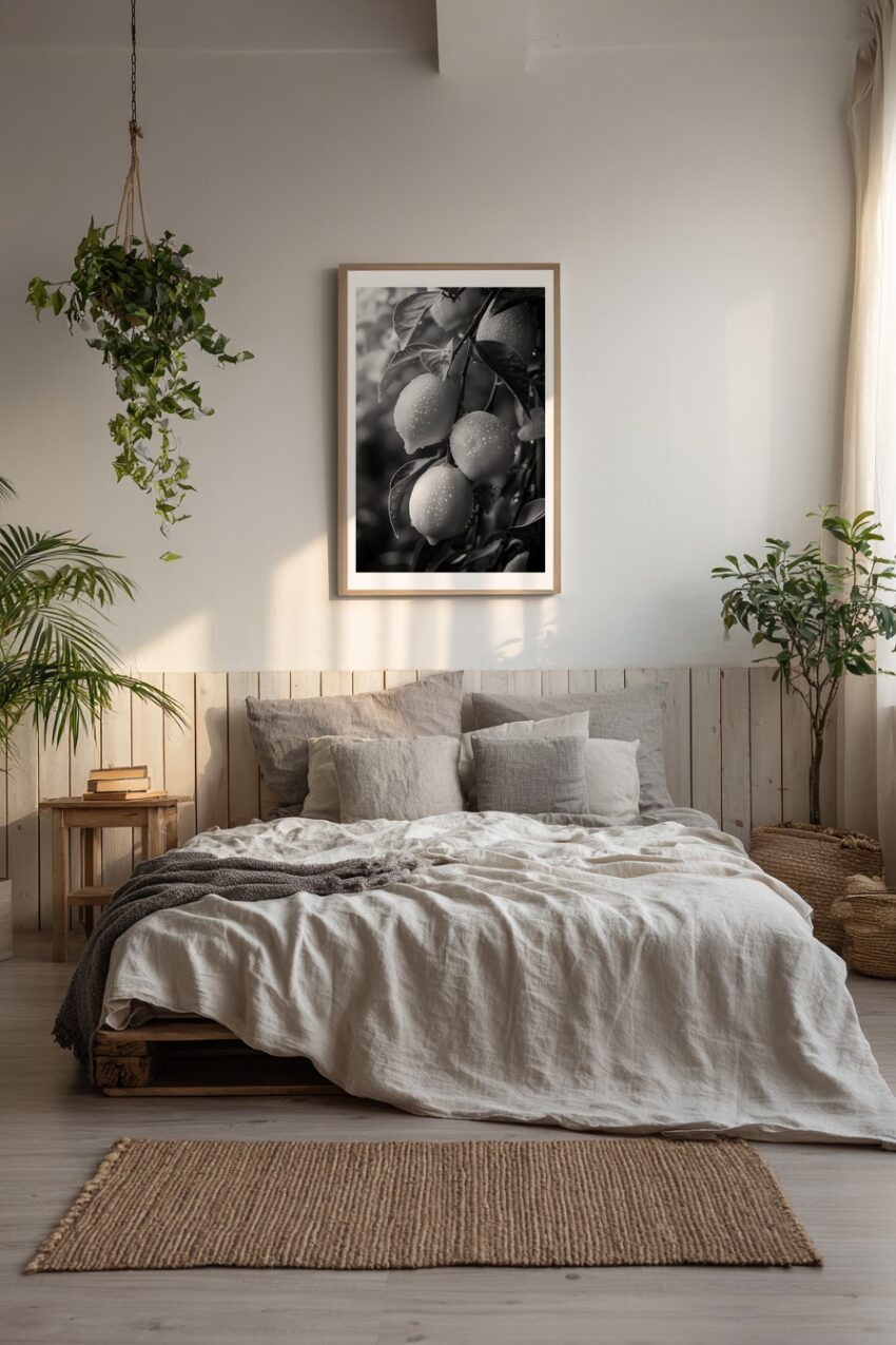 Fotografie Poster Zitronenzweig schwarz-weiß