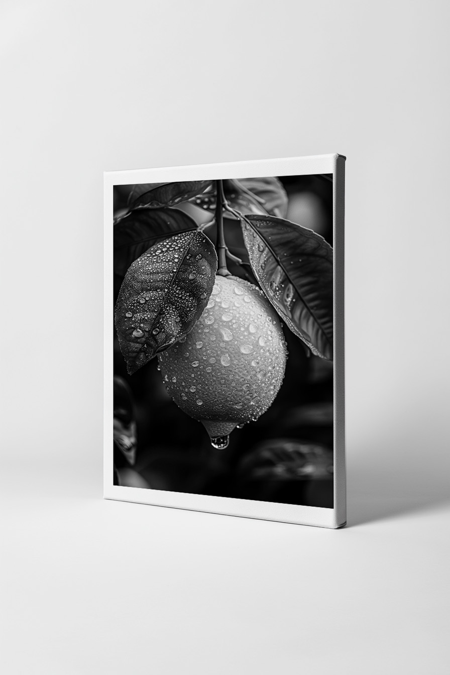 Fotografie Poster Zitrone nass schwarz-weiß