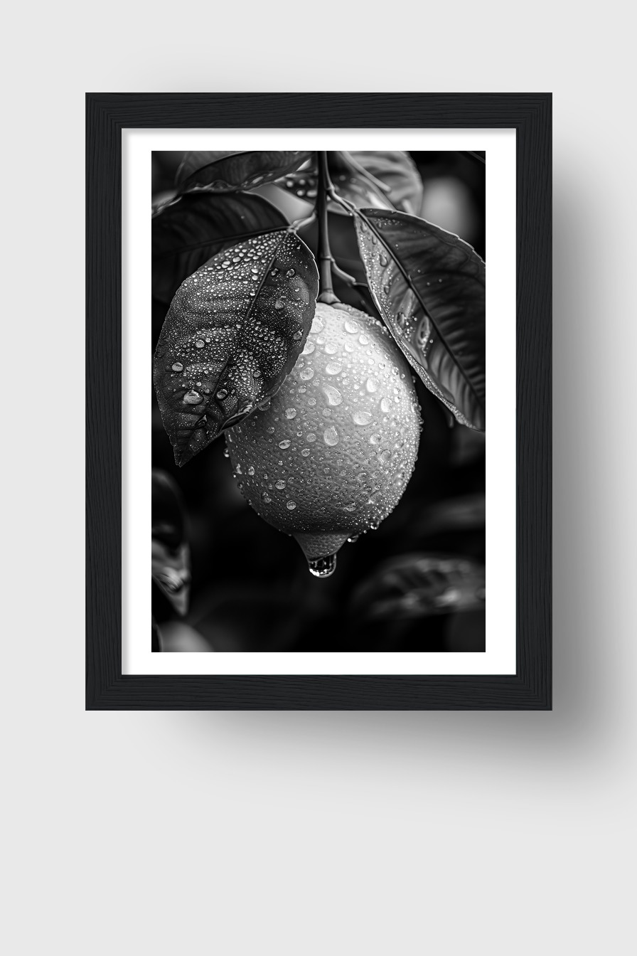 Fotografie Poster Zitrone nass schwarz-weiß