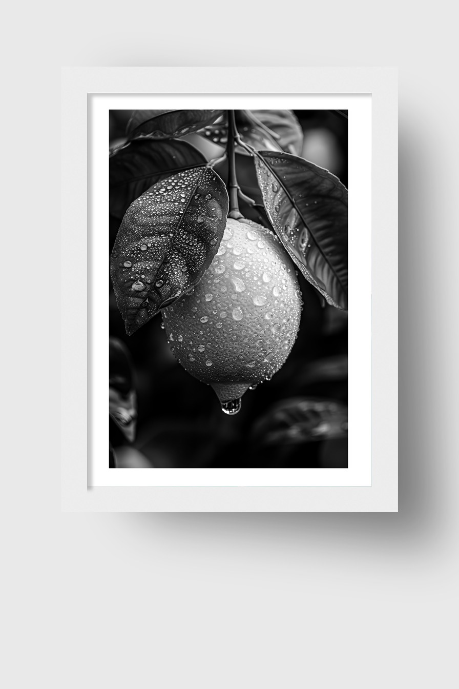 Fotografie Poster Zitrone nass schwarz-weiß