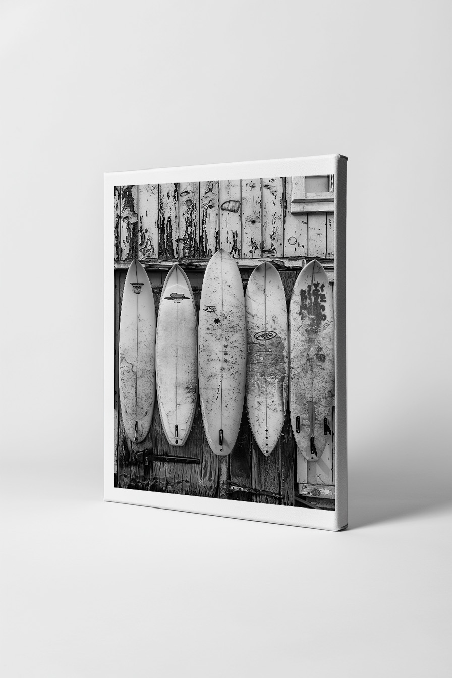 Fotografie Poster Surfbretter Schwarz-Weiß alt vintage
