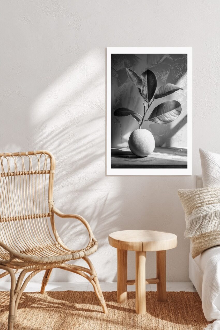 Fotografie Poster Zitrone Zweig schwarz-weiß monochrom