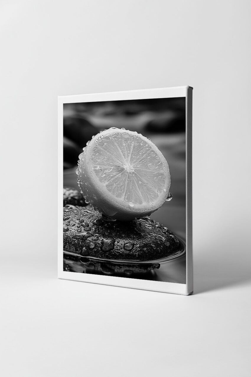 Fotografie Poster Zitrone schwarz-weiß Tropfen