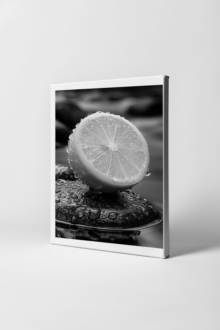 Fotografie Poster Zitrone schwarz-weiß Tropfen