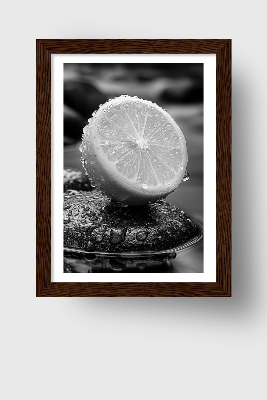 Fotografie Poster Zitrone schwarz-weiß Tropfen