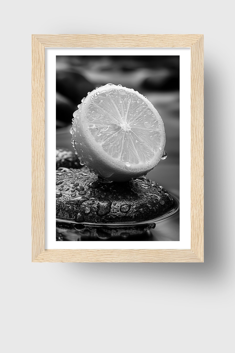 Fotografie Poster Zitrone schwarz-weiß Tropfen