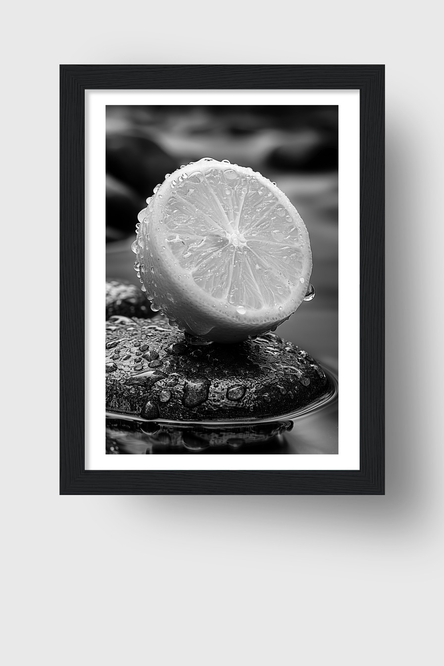 Fotografie Poster Zitrone schwarz-weiß Tropfen