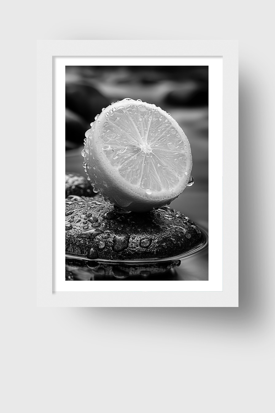 Fotografie Poster Zitrone schwarz-weiß Tropfen