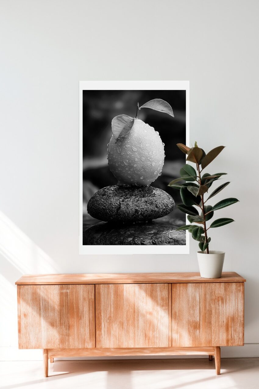 Fotografie Poster Zitrone schwarz-weiß tropfen