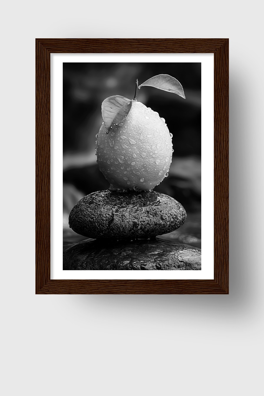 Fotografie Poster Zitrone schwarz-weiß tropfen