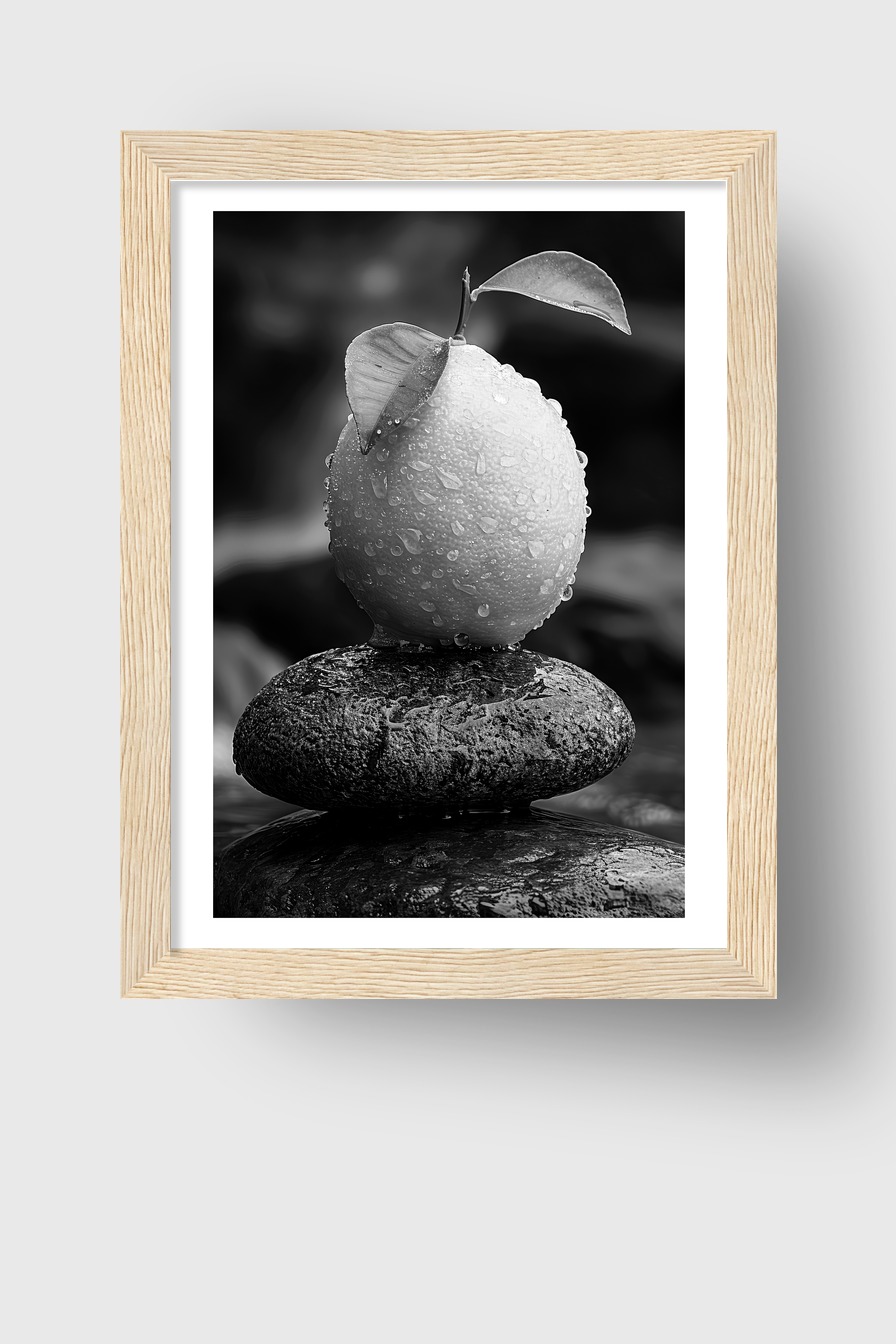 Fotografie Poster Zitrone schwarz-weiß tropfen