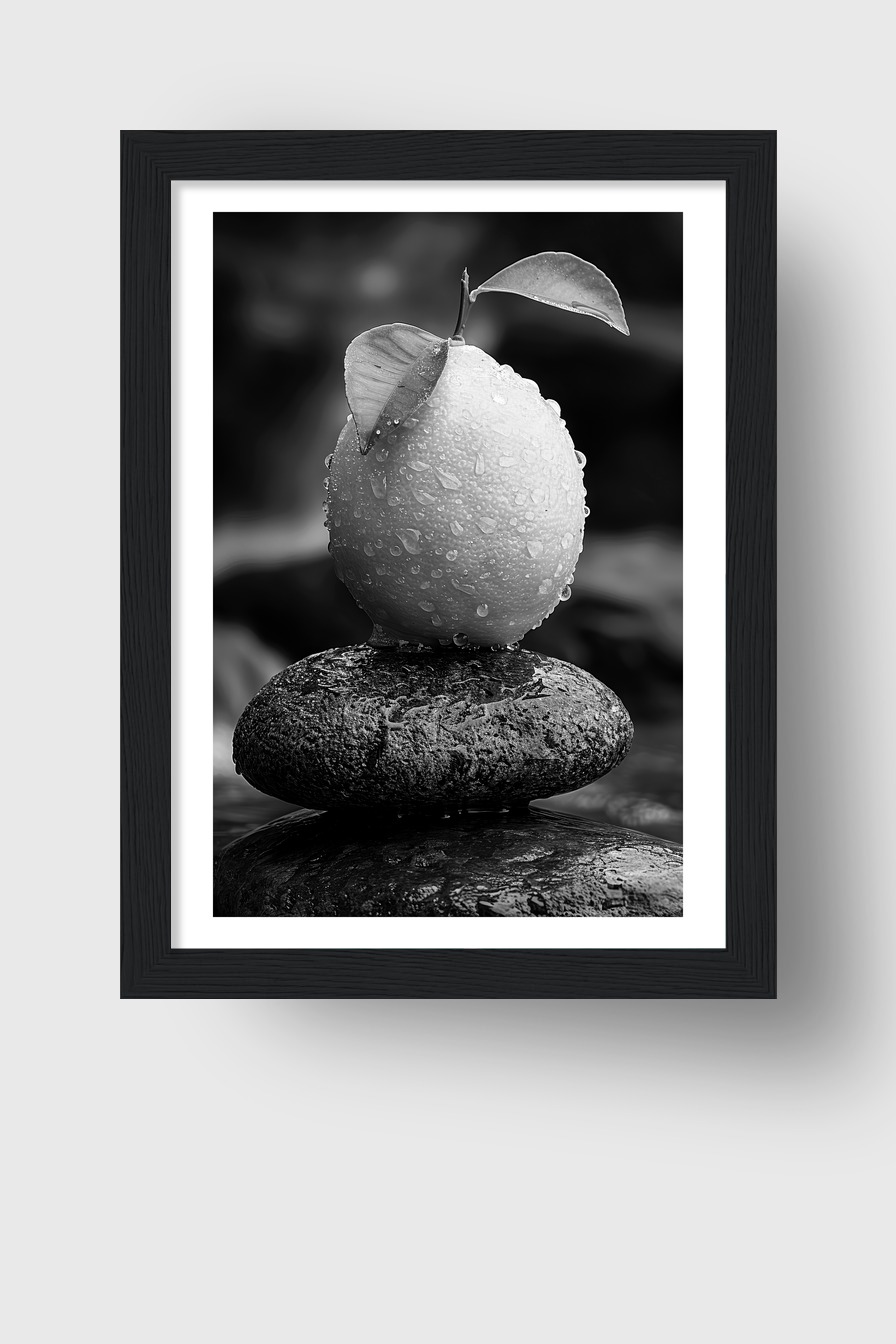 Fotografie Poster Zitrone schwarz-weiß tropfen