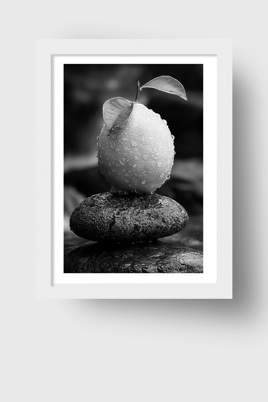 Fotografie Poster Zitrone schwarz-weiß tropfen