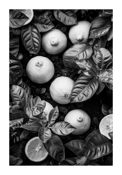 Zitronen schwarz-weiß Gerahmt