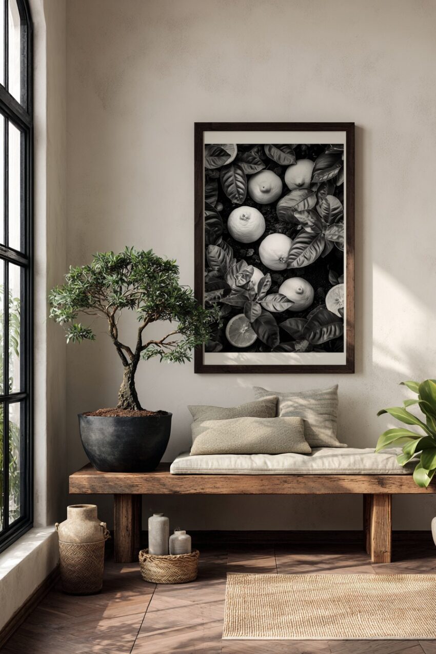 Fotografie Poster Zitrone schwarz-weiß Botanik minimalistisch