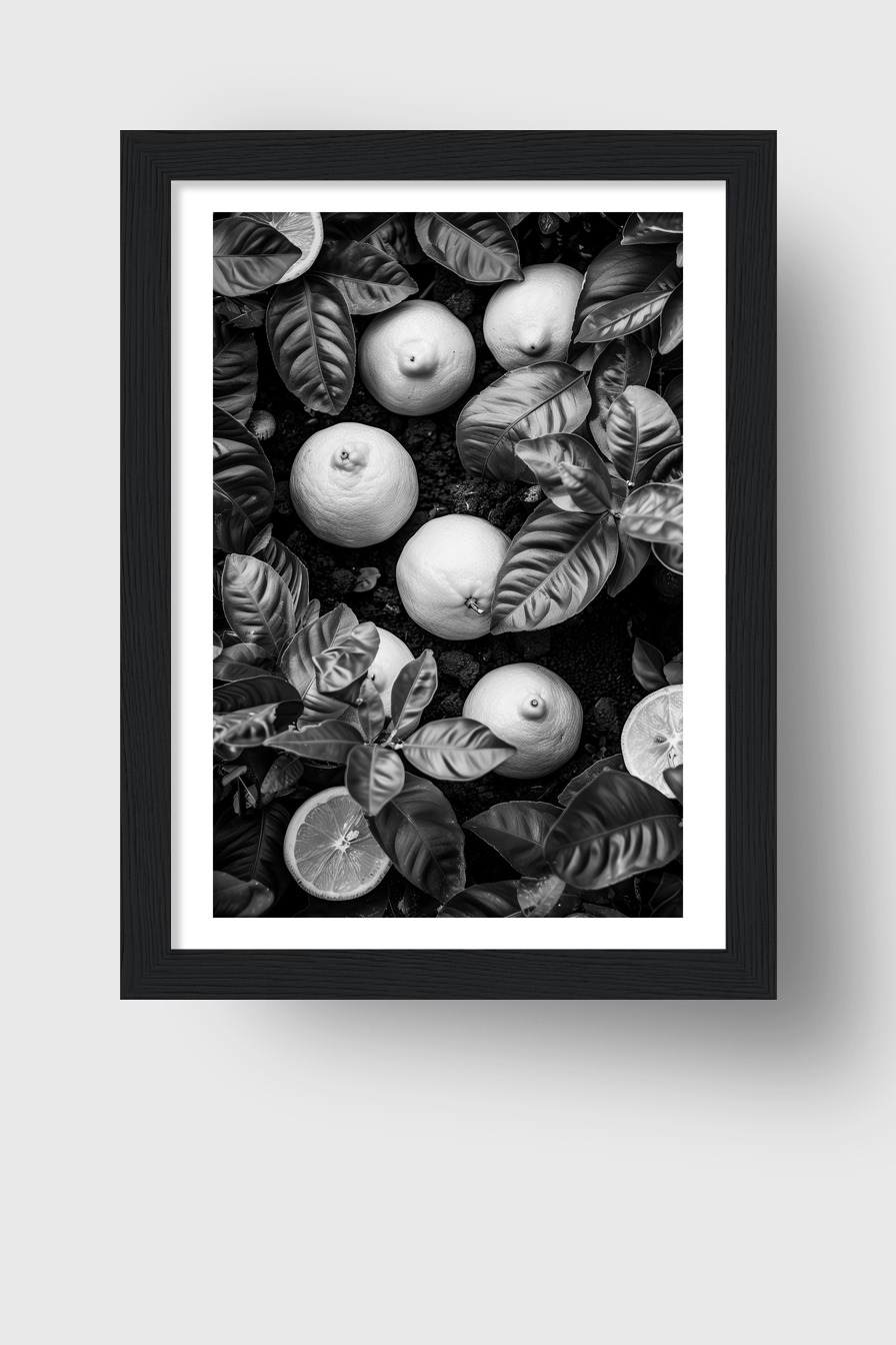 Fotografie Poster Zitrone schwarz-weiß Botanik minimalistisch