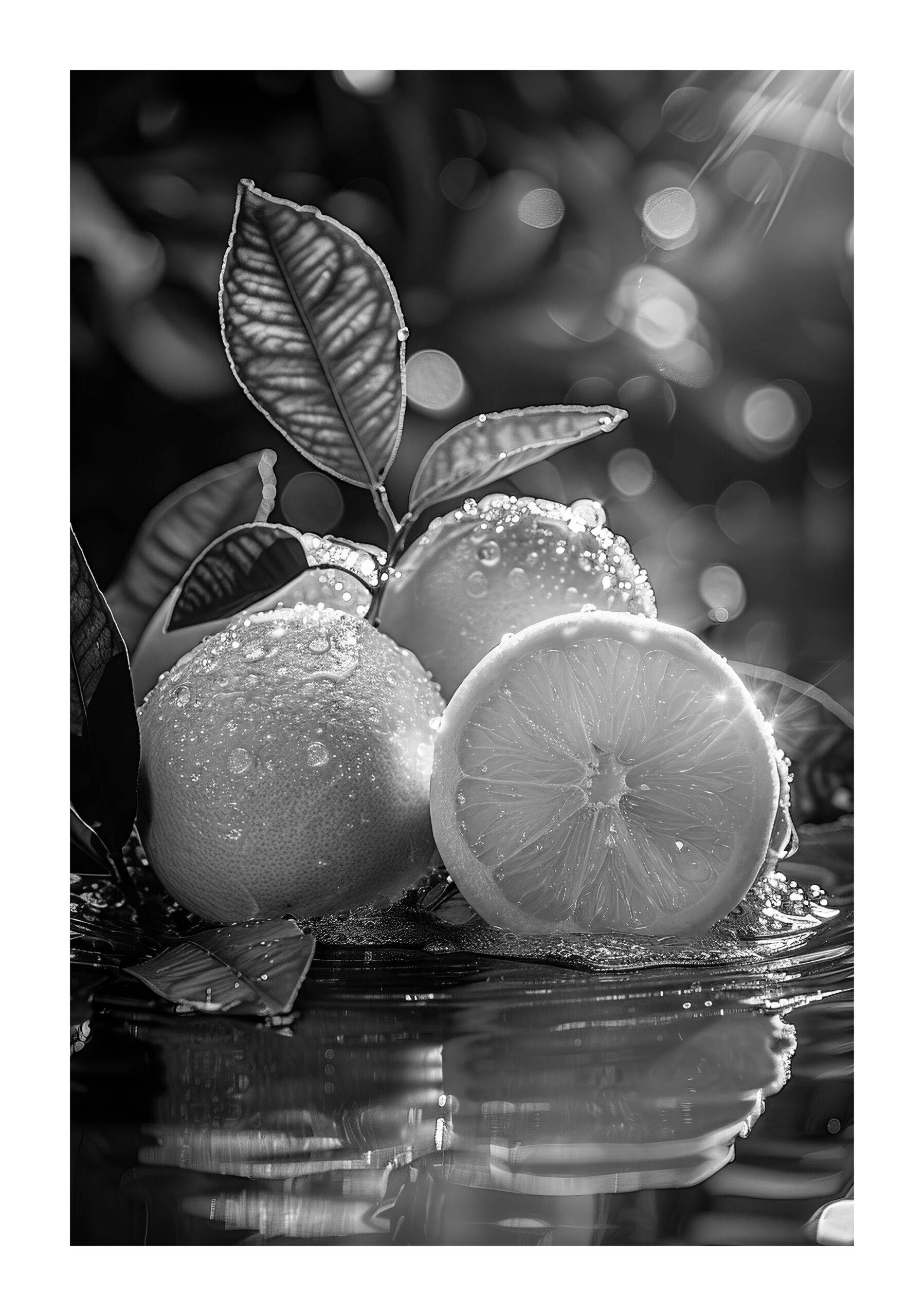 Fotografie Poster Zitrone nass Schwarz-Weiß Nahaufnahme