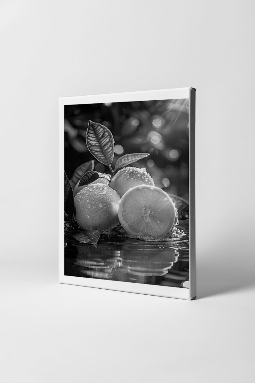 Fotografie Poster Zitrone nass Schwarz-Weiß Nahaufnahme