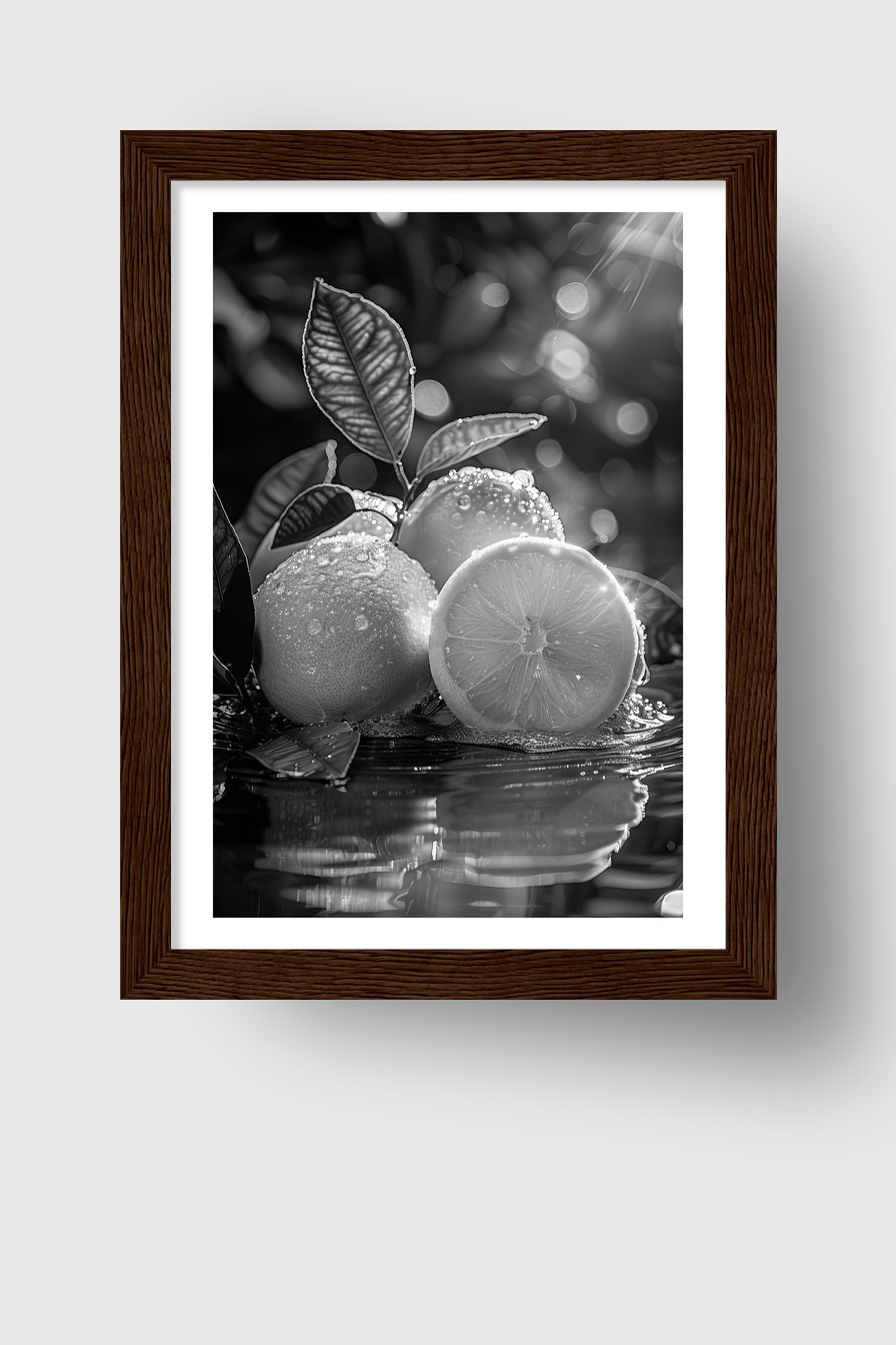 Fotografie Poster Zitrone nass Schwarz-Weiß Nahaufnahme