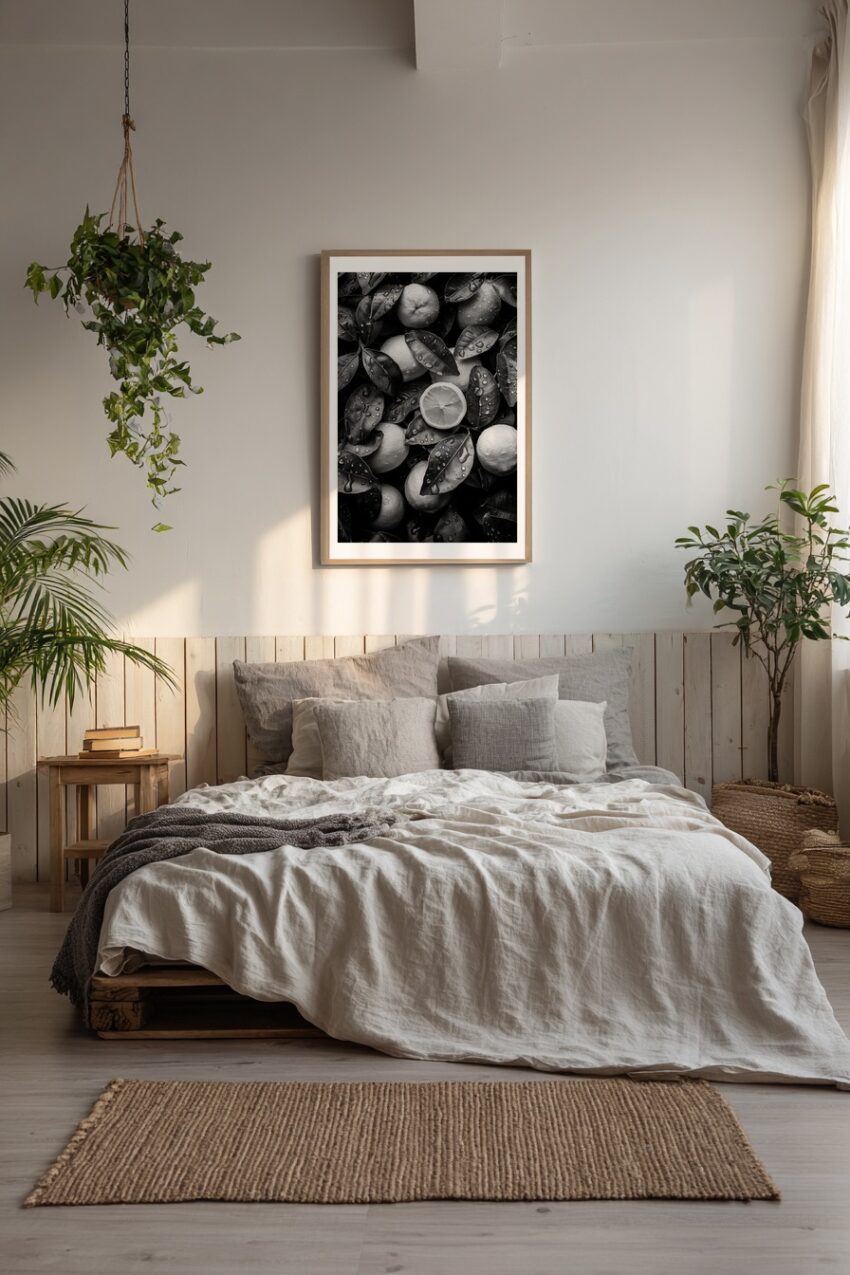 Fotografie Poster Zitrone nass schwarzweiß tropfen